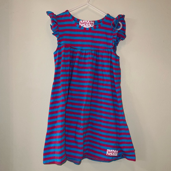 Ruffle Girl Pink and Blue Striped Ruffle Dress - Picture 1 of 4